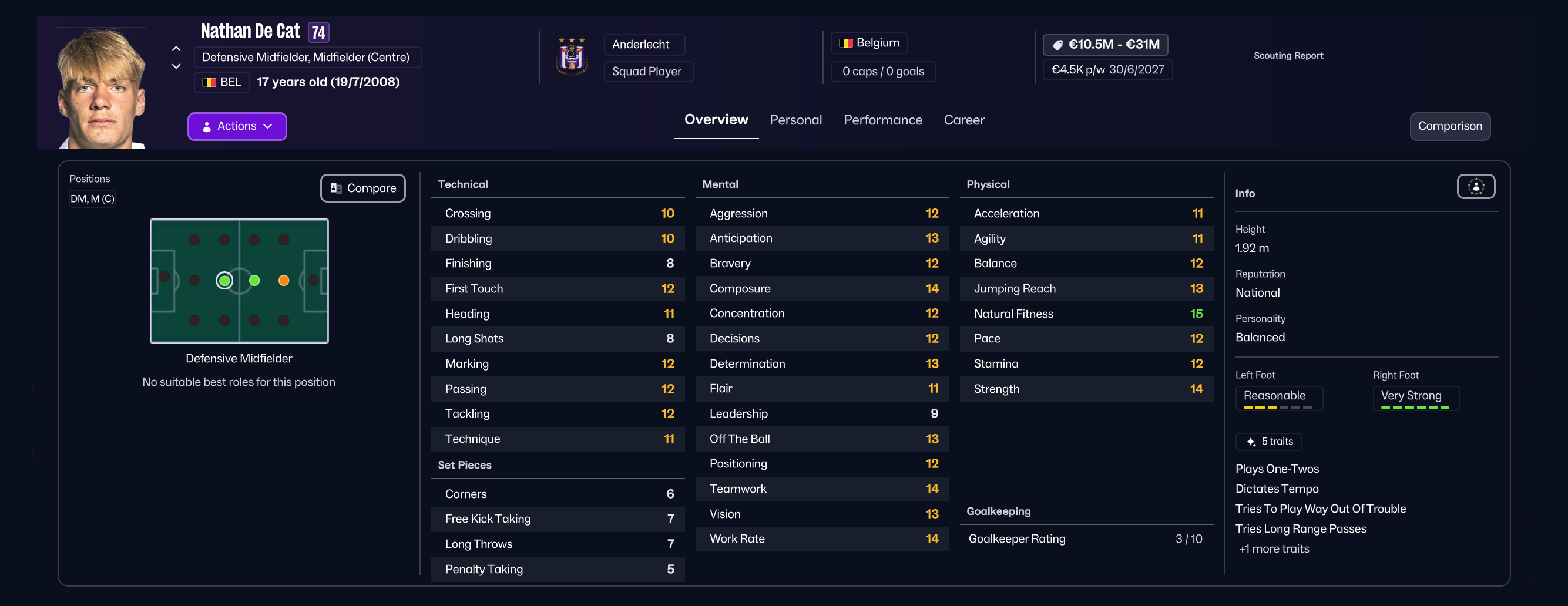 Anderlecht's Nathan De Cat, one of the best wonderkids in FM26