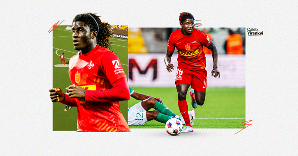 Graphic featuring FC Nordsjaelland's Caleb Yirenkyi